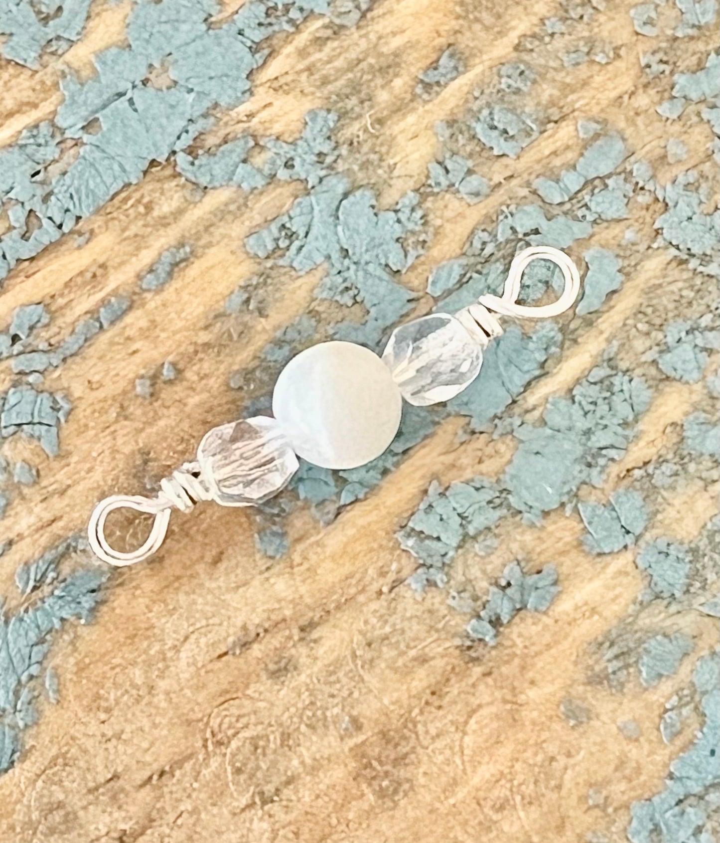 4mm Matte Blue Amazonite with  double Czech Crystal Bead Connector in a set of 5