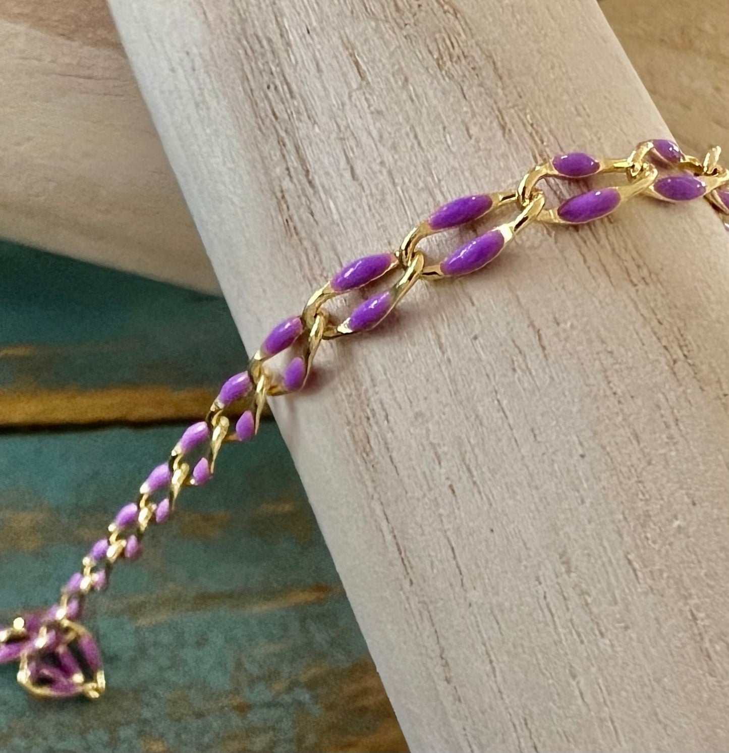 Gold Enamel Chain in Purple